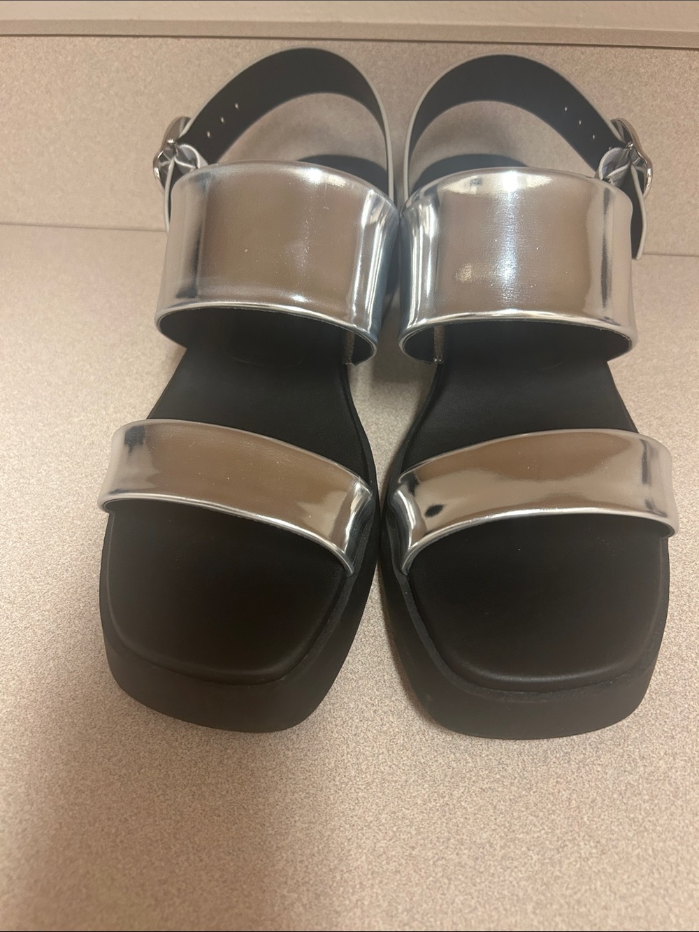 AEROSOLES Silver Metallic Double-Band Slingback Sandals